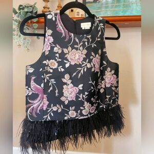 Kate Spade Madison Ave Chinoiserie Padma Top Black Feather Top Size 4